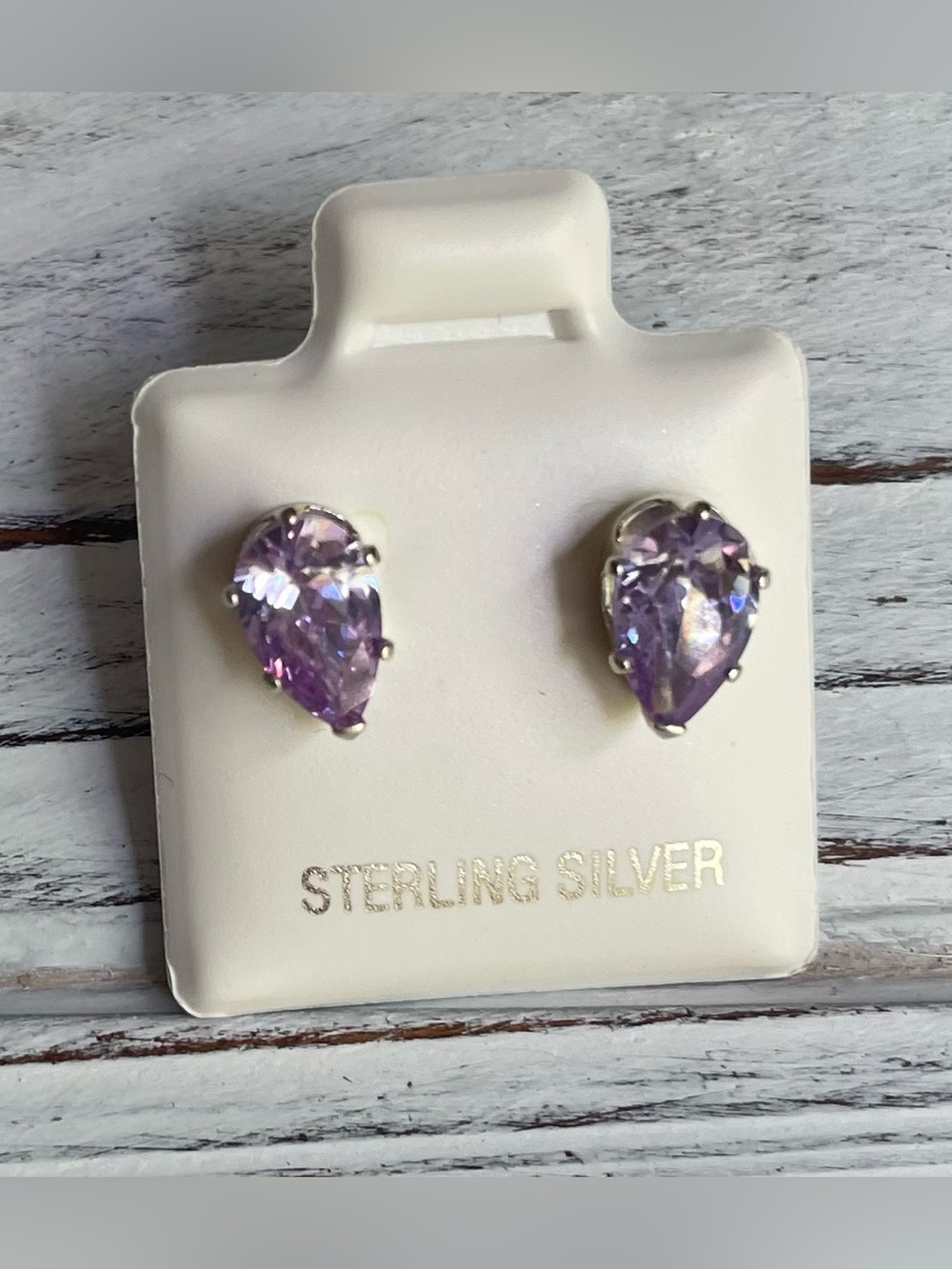 Sterling Silver Pear CZ Lavender Studs 8x5mm